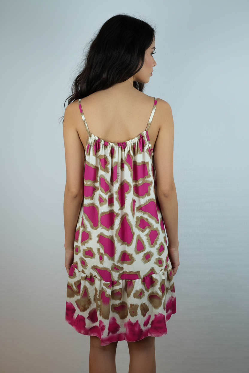 Sommerkleid Animal Print Creme Pink hinten