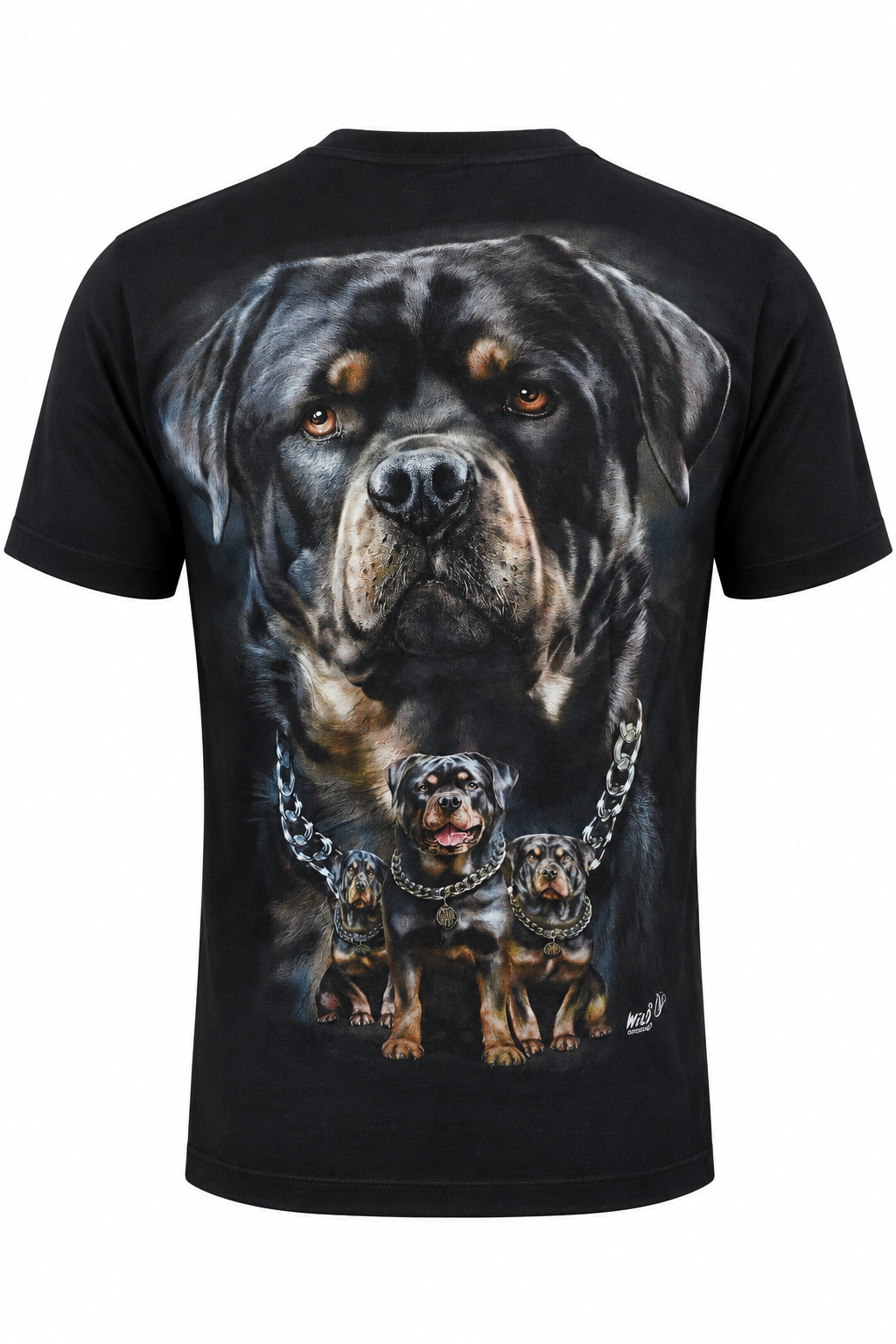 Rückseite des Rottweiler Pack T-Shirts mit großem Hundemotiv