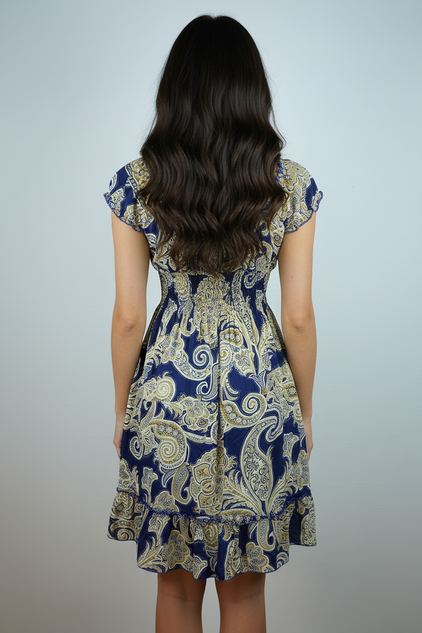 Sommerkleid Boho Marineblau Paisley hinten
