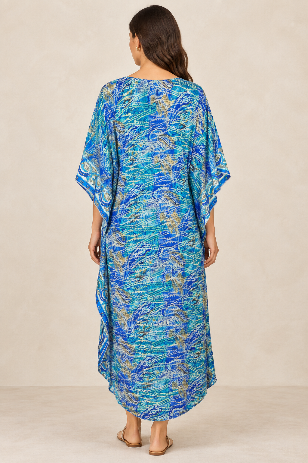 Boho Kaftan Lagunen-Blau Türkis – Rückansicht