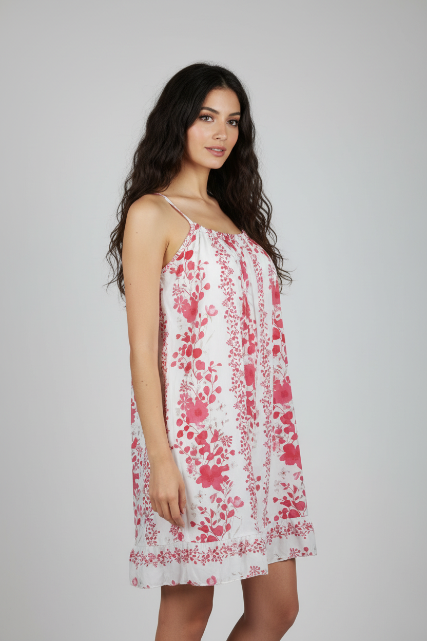 Sommerkleid Blumenprint Weiß Rosa Seite