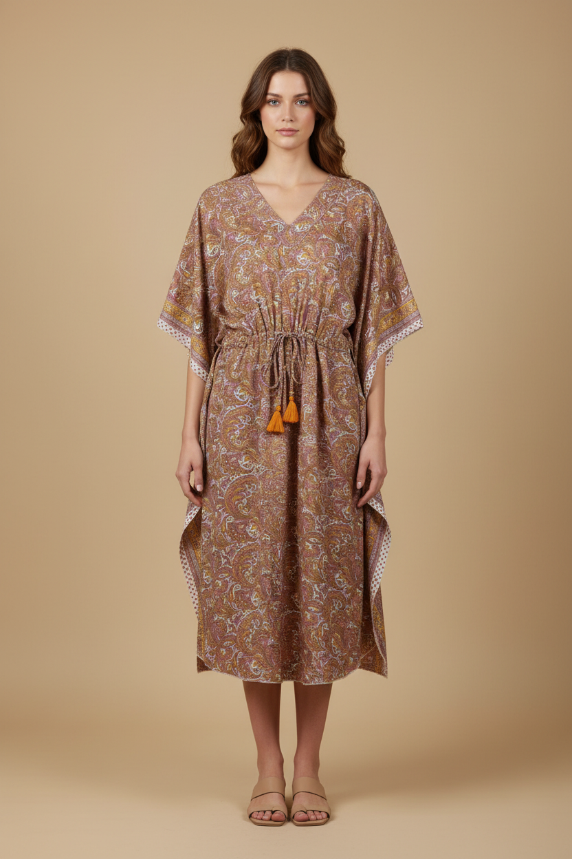 Boho Kaftan Braun Taupe Paisley – Studio Vorne Model