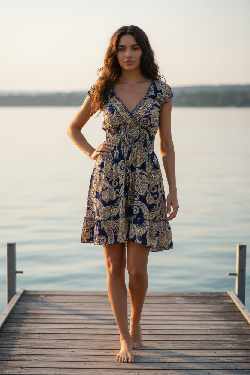 Sommerkleid Boho Marineblau Paisley Bodensee Lifestyle