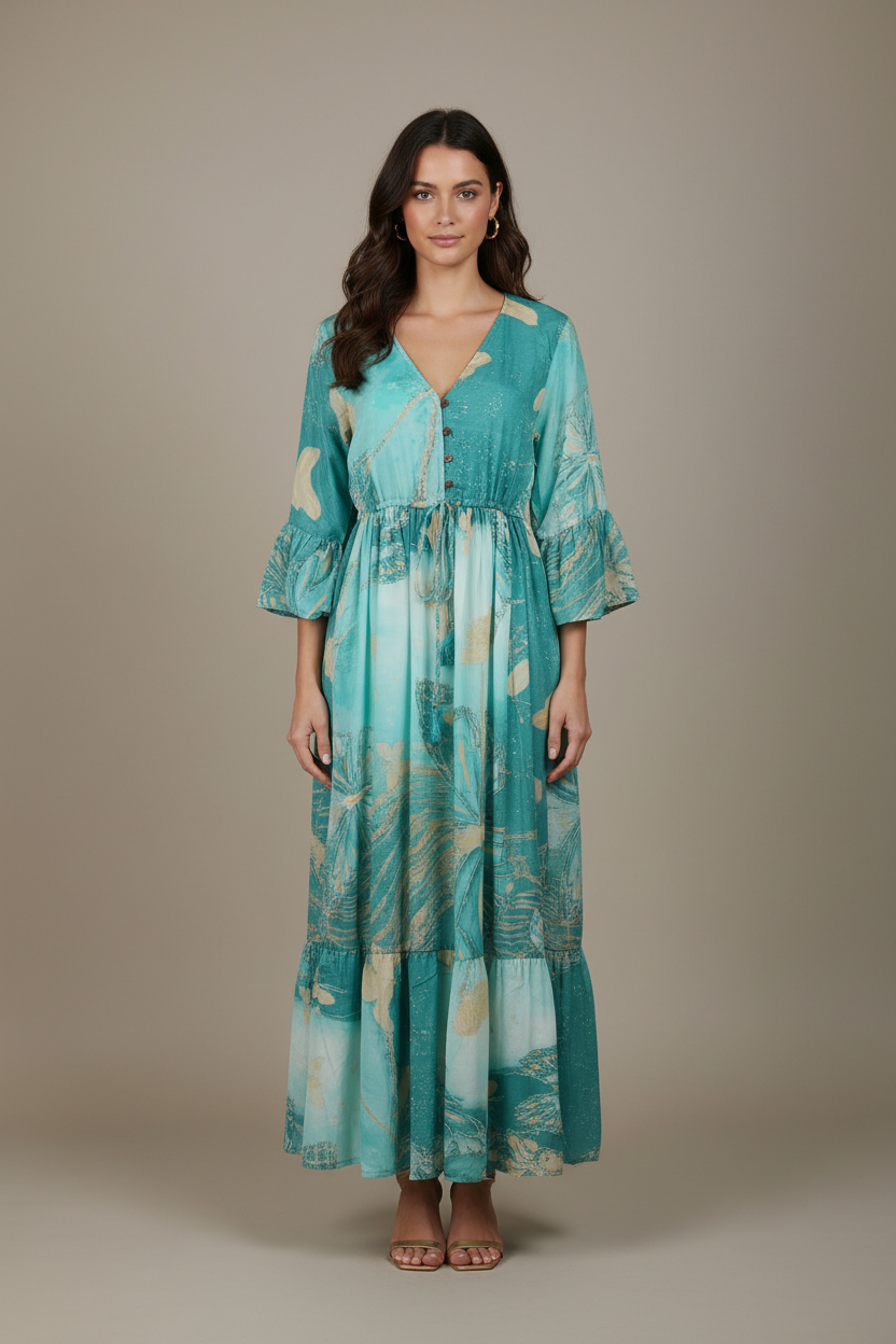 Boho Maxi Kleid Türkis – Studio Hauptbild