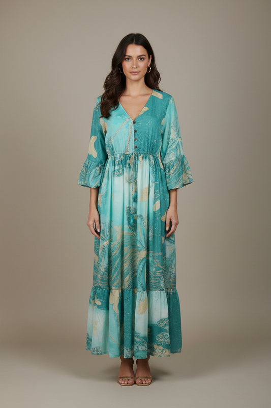 Boho Maxi Kleid Türkis – Studio Hauptbild