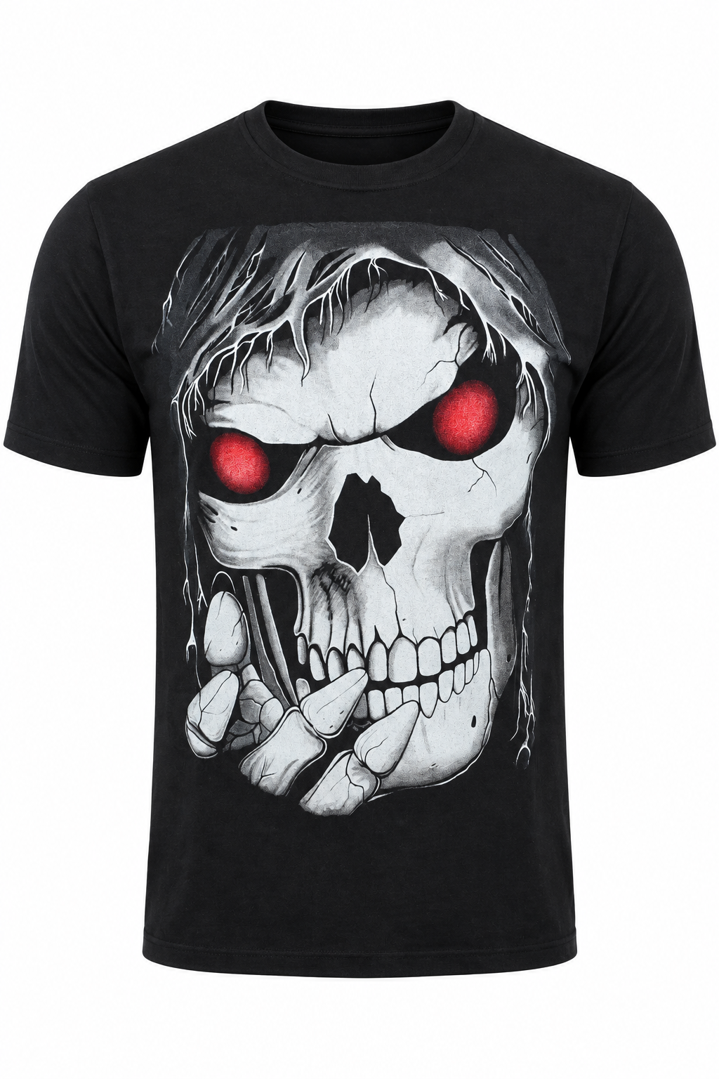 Schwarzes Red Eyes Skull T-Shirt mit großem Totenkopf und roten Augen