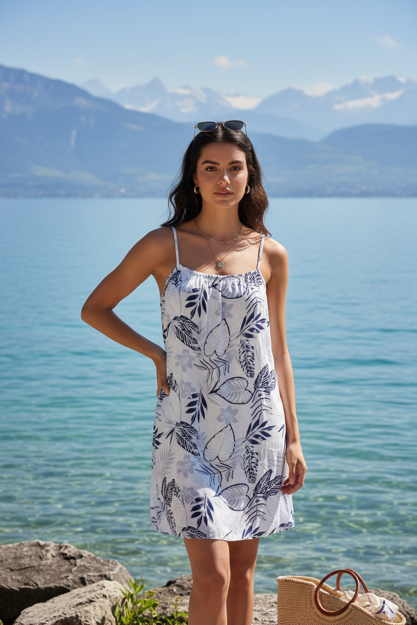 Sommerkleid Tropical Weiß Navy Bodensee KI