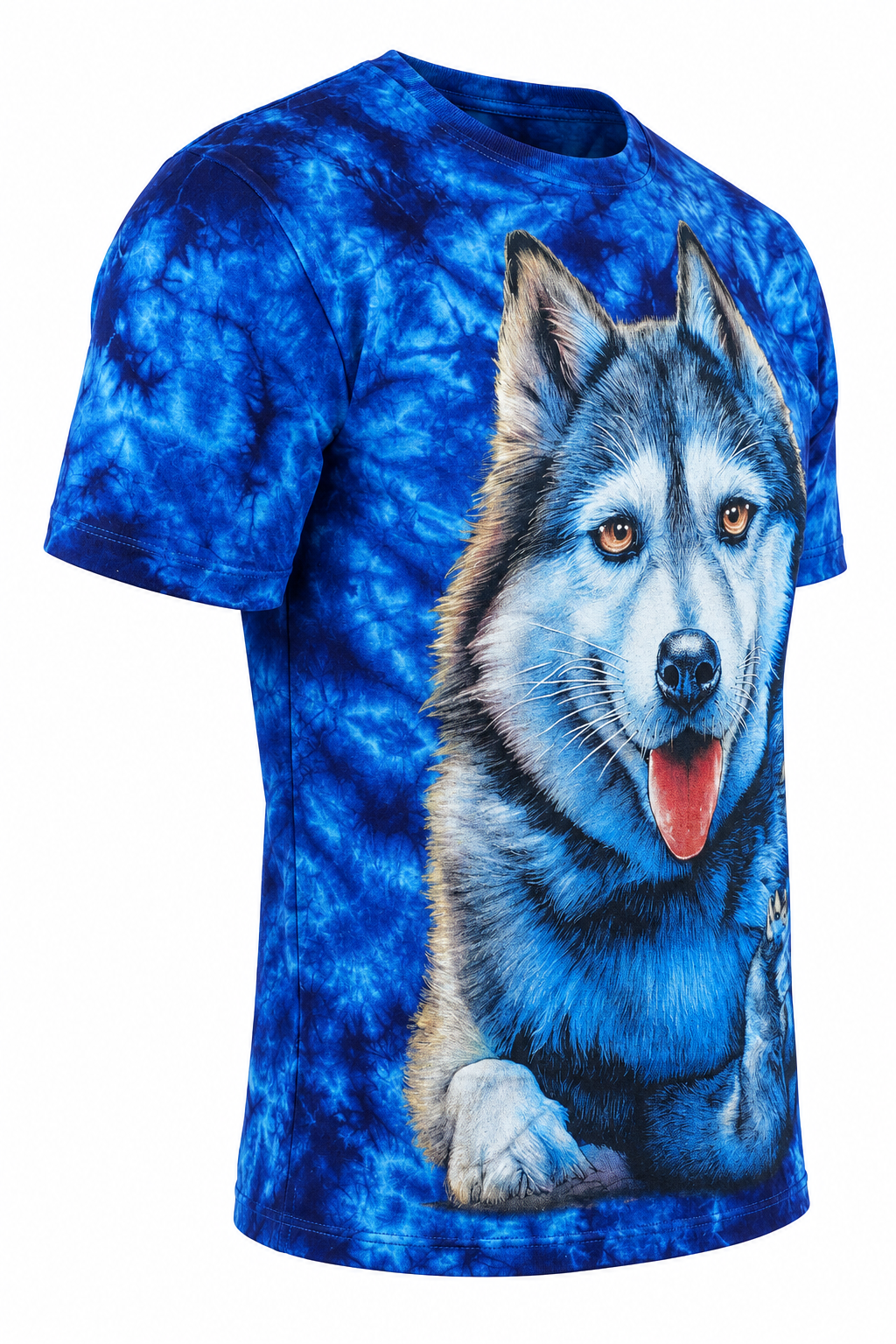 Husky Family Tie-Dye T-Shirt in der Seitenansicht auf digitalem Shop-Weiß