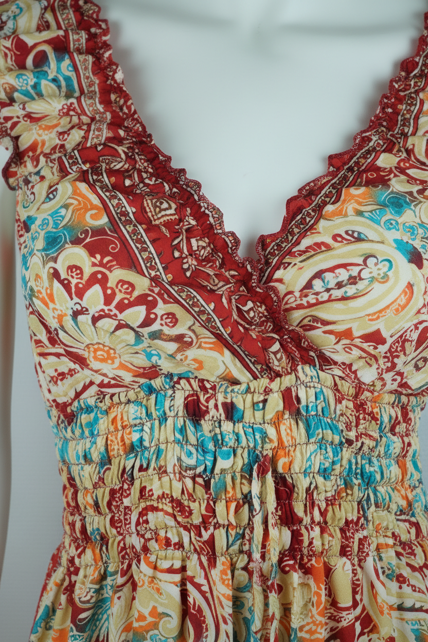Sommerkleid Boho Creme Paisley Multicolor Detail