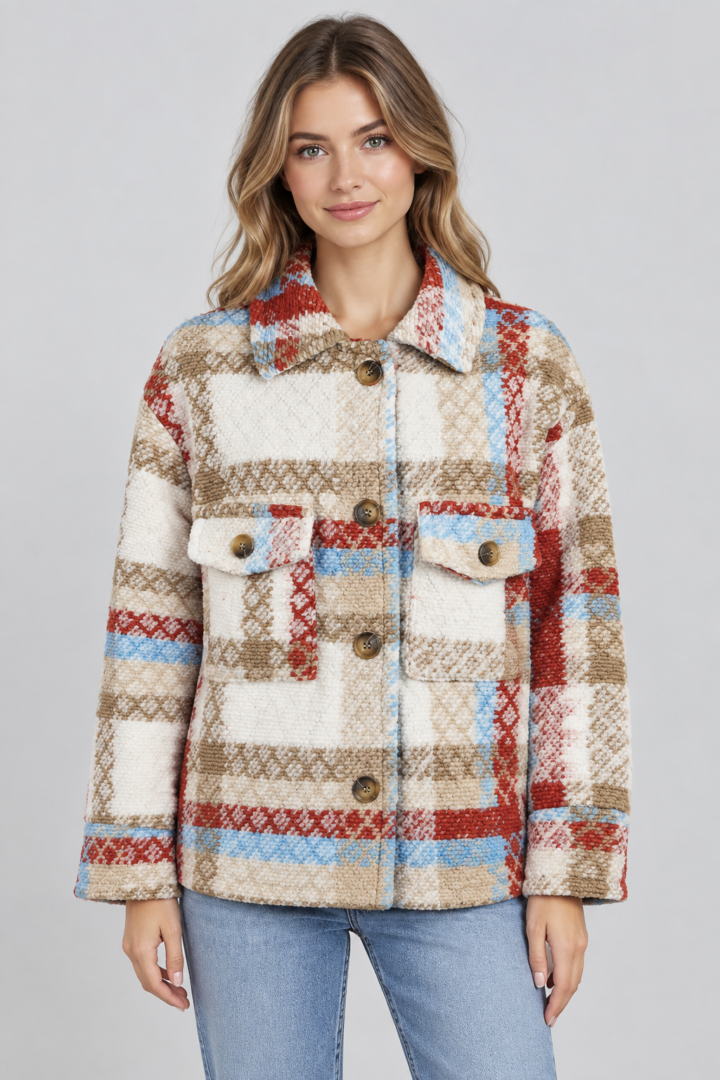 Karierte Oversize Jacke Shacket – Studio Hauptbild