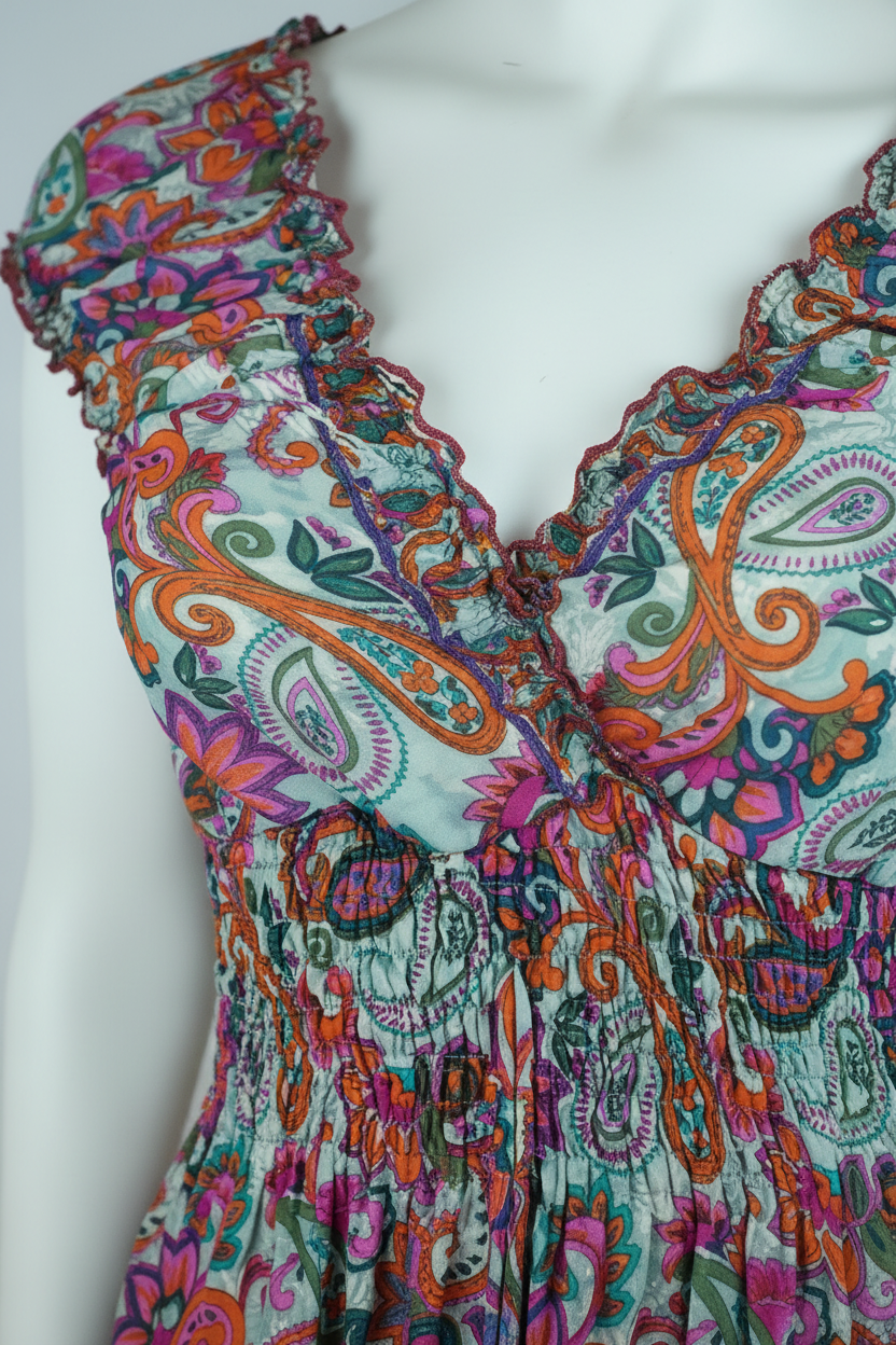 Sommerkleid Boho Mint Paisley Bunt Detail