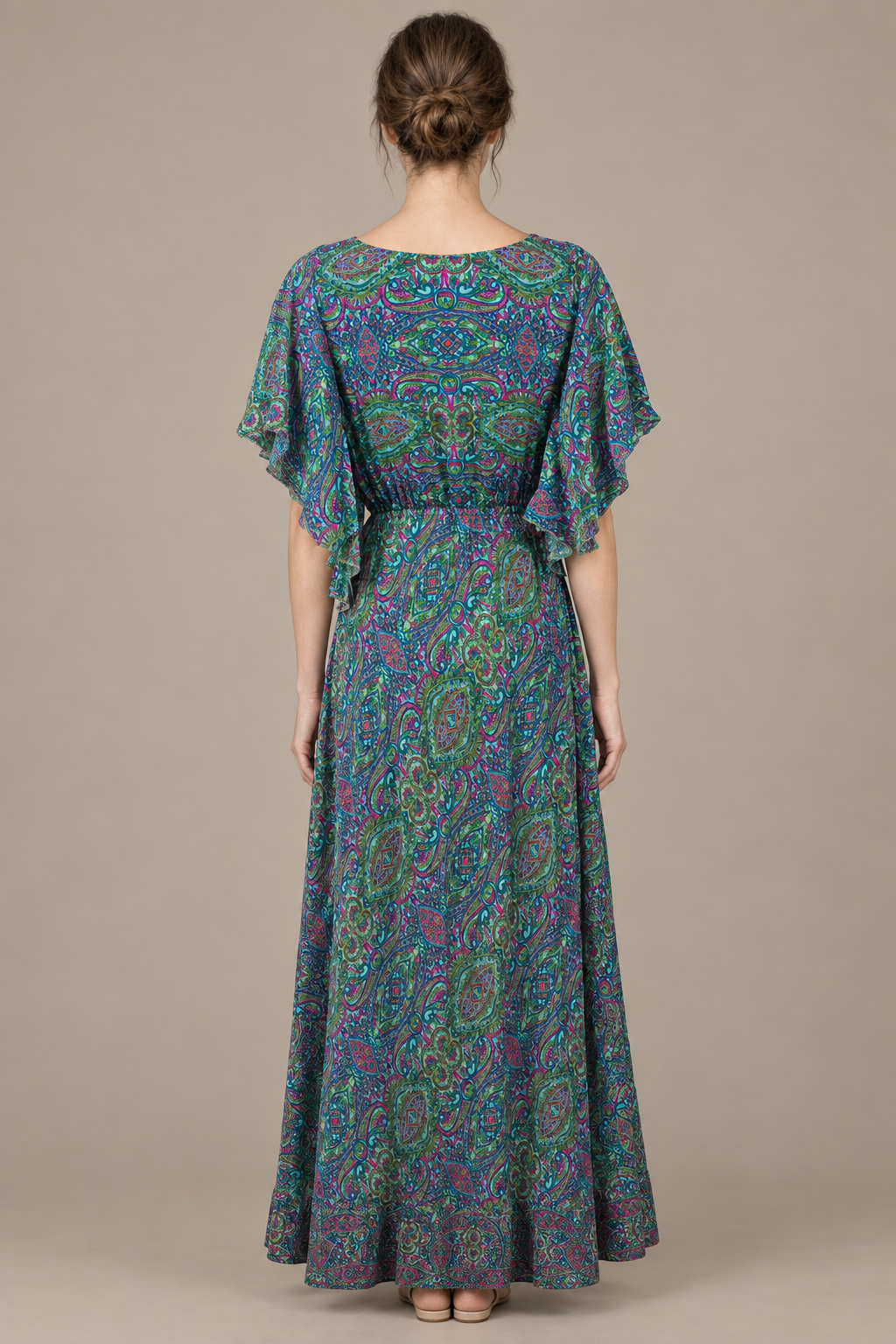 Boho Maxikleid Petrol Türkis Magenta – Rückansicht