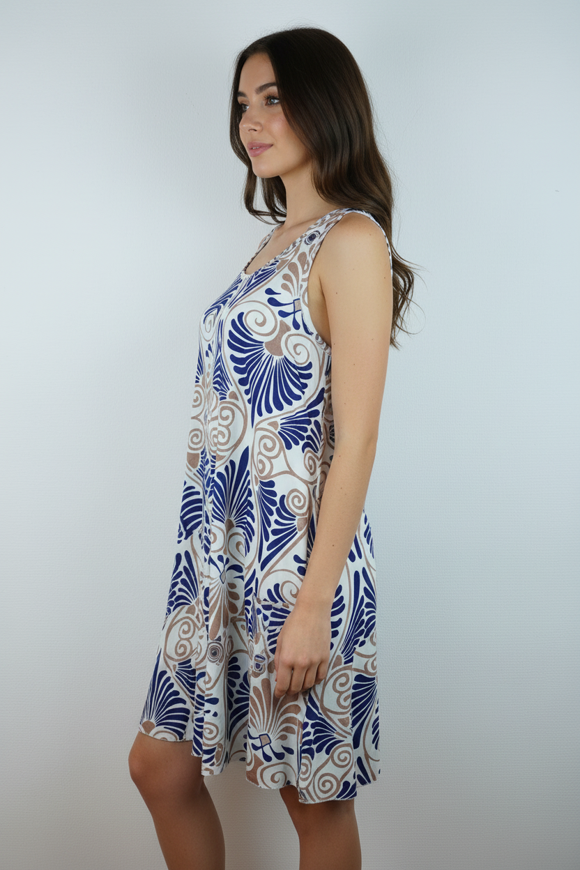 Sommerkleid Art-Déco Blau Seitenansicht