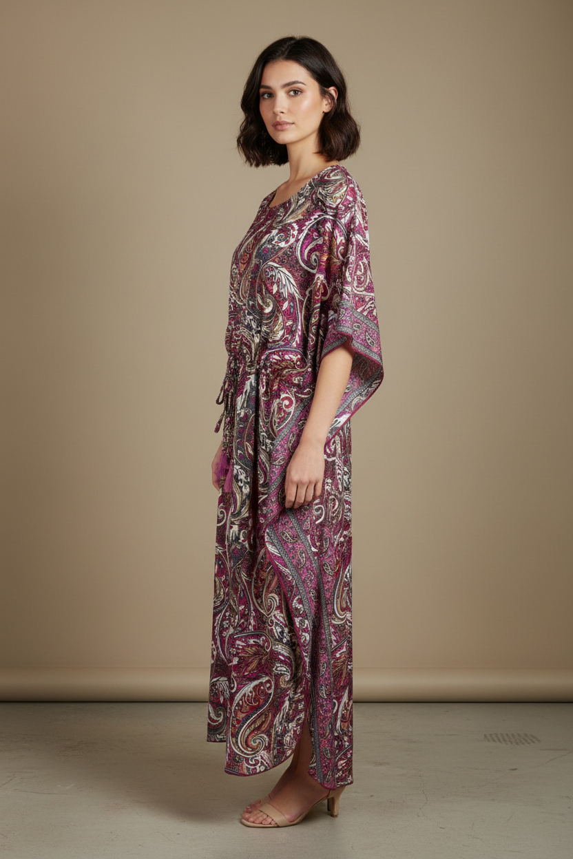 Boho Kaftan Bordeaux Magenta Paisley – Seitenansicht