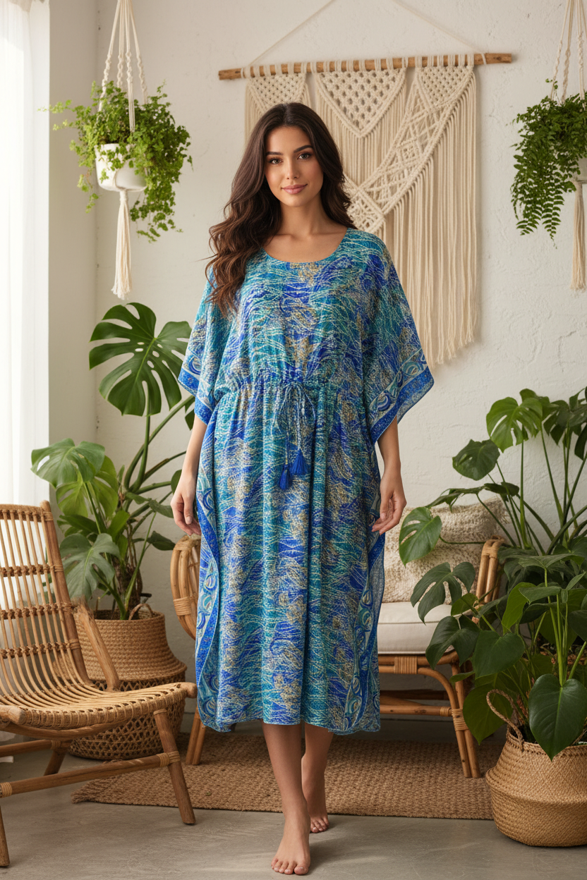 Boho Kaftan Blau Türkis Ozean Paisley – Boho Stehend