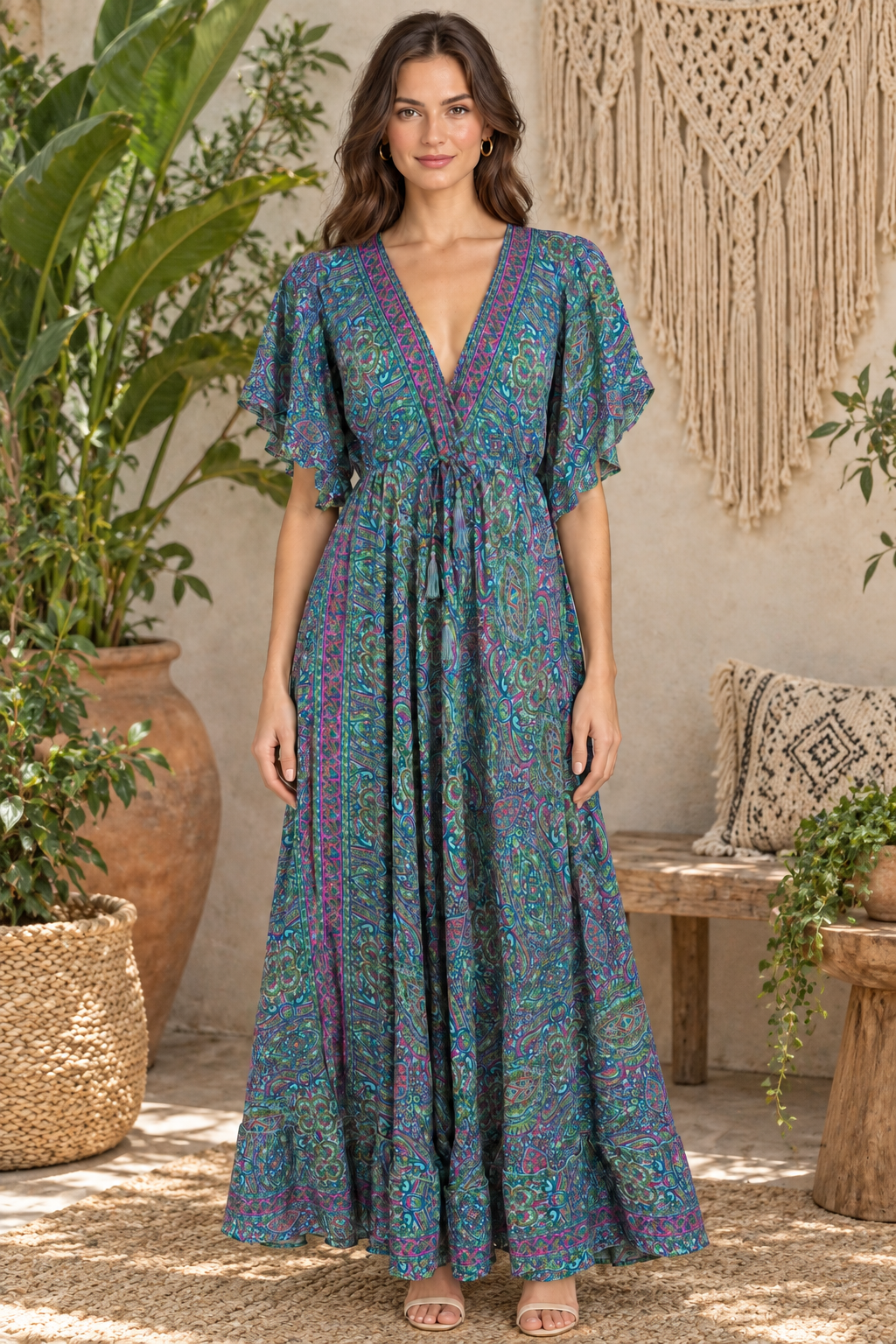 Boho Maxikleid Petrol Türkis im Boho-Ambiente