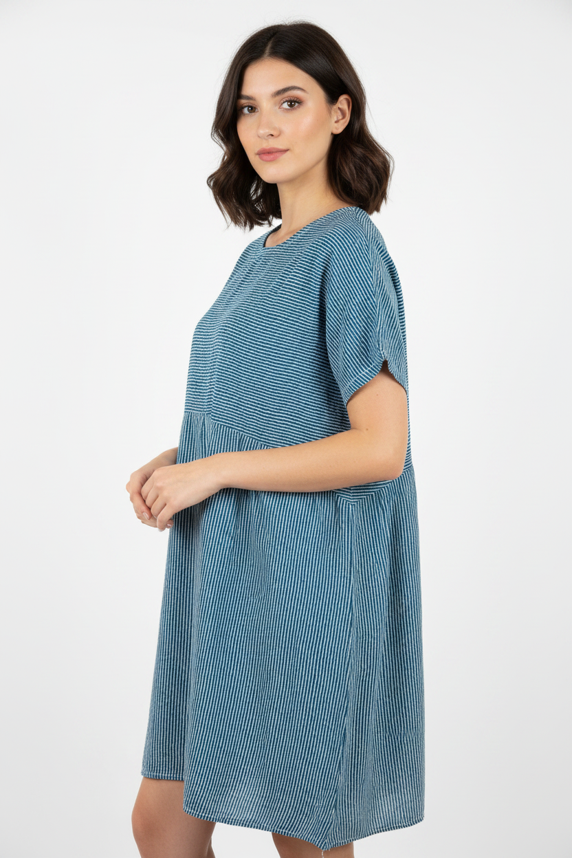 Sommerkleid Streifen Petrol Seitenansicht