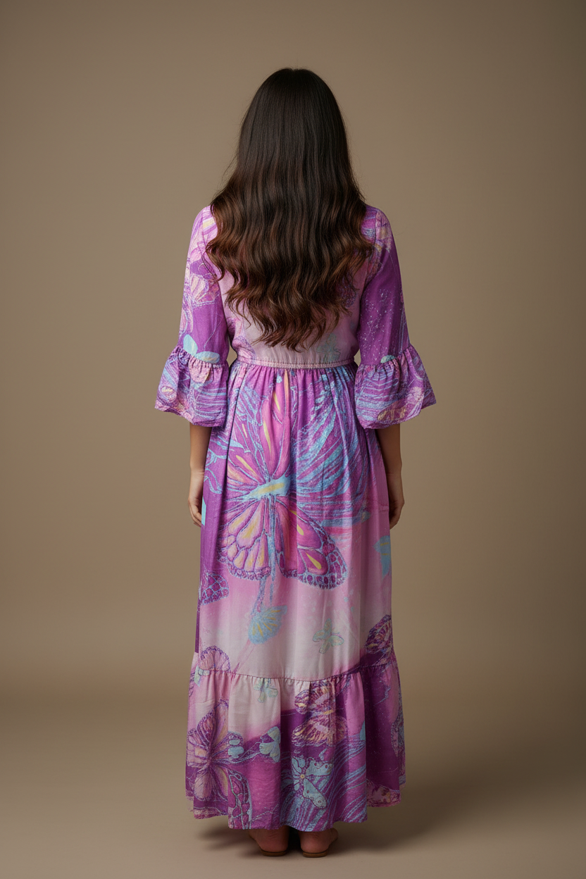 Boho Maxi Kleid Lila Pink Schmetterling – Rückseite