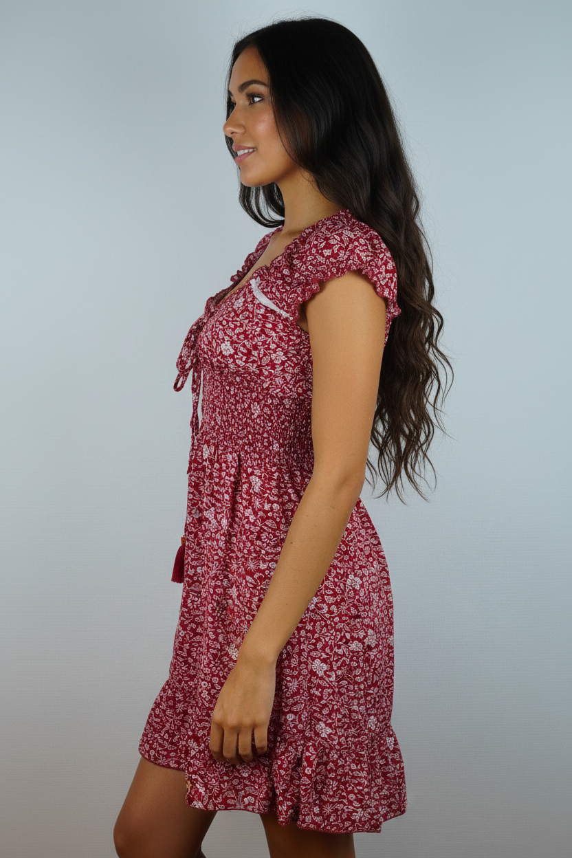 Sommerkleid Boho Rot Blumenprint Seite