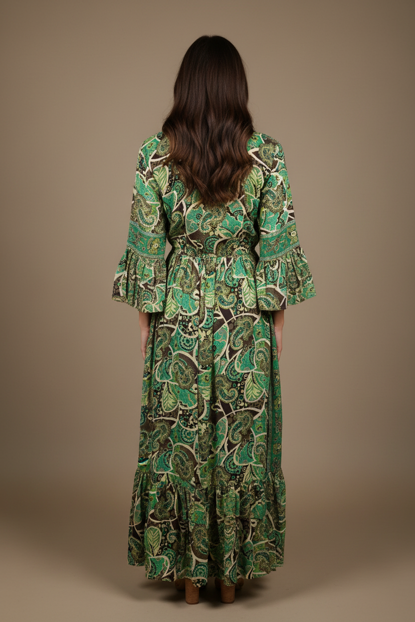 Boho Maxi Kleid Grün Türkis Paisley – Rückseite