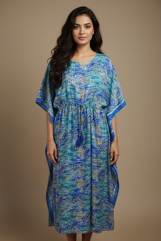 Boho Kaftan Blau Türkis Ozean Paisley – Studio Hauptbild