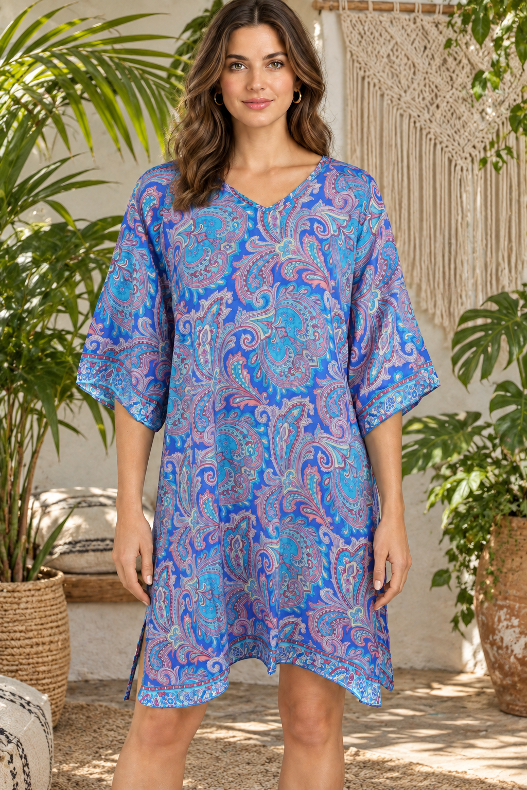 Boho Tunika Kobaltblau und Türkis im Boho-Ambiente