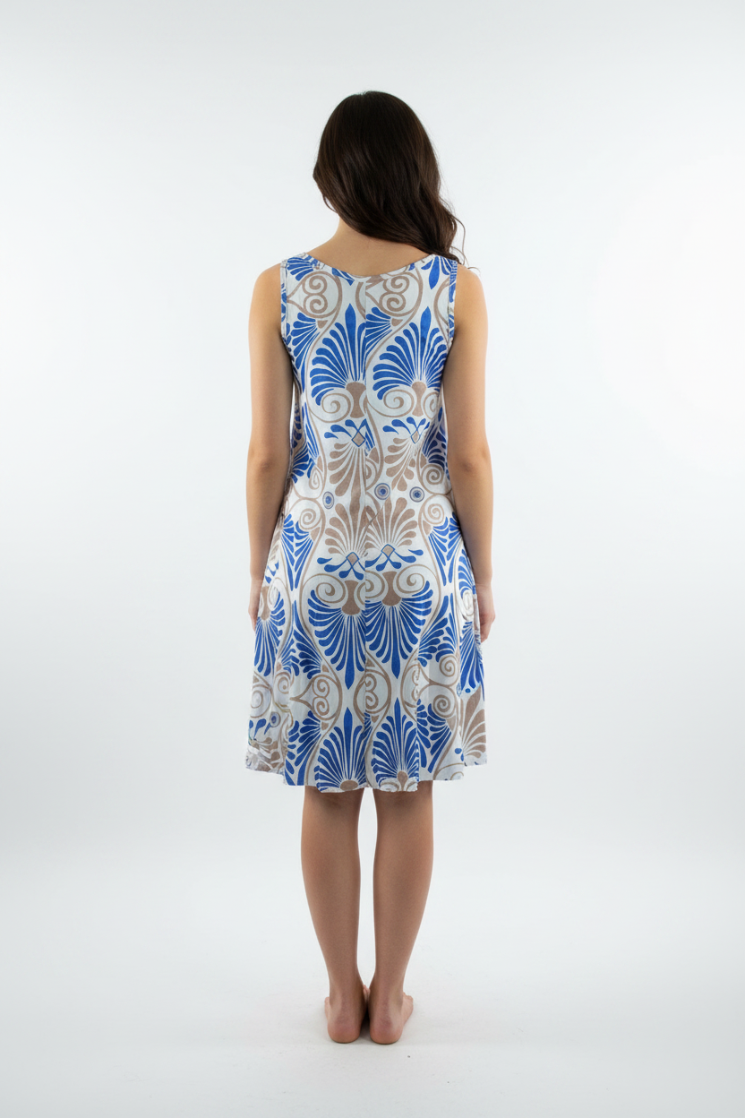 Sommerkleid Art-Déco Blau Groß Rückansicht