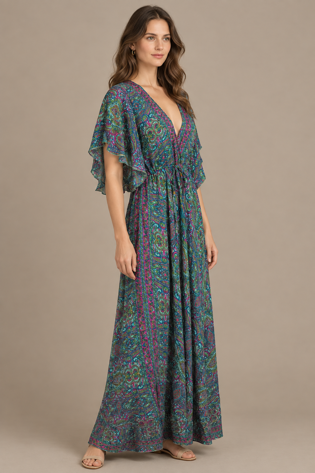 Boho Maxikleid Petrol Türkis – Seitenansicht