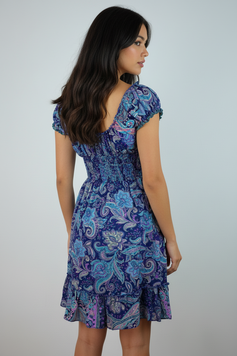 Sommerkleid Alia Dunkelblau/Lila – KI Rückseite