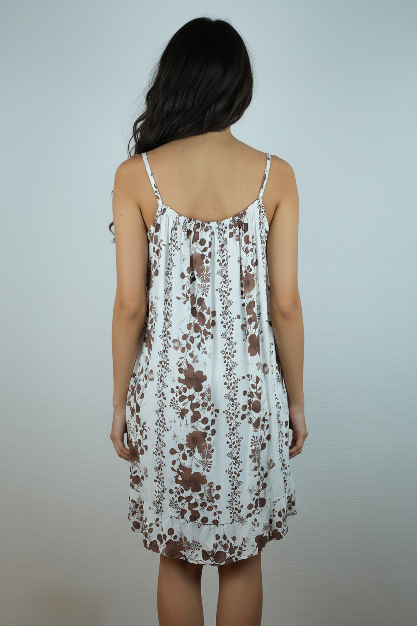 Sommerkleid Blumenprint Weiß Braun hinten