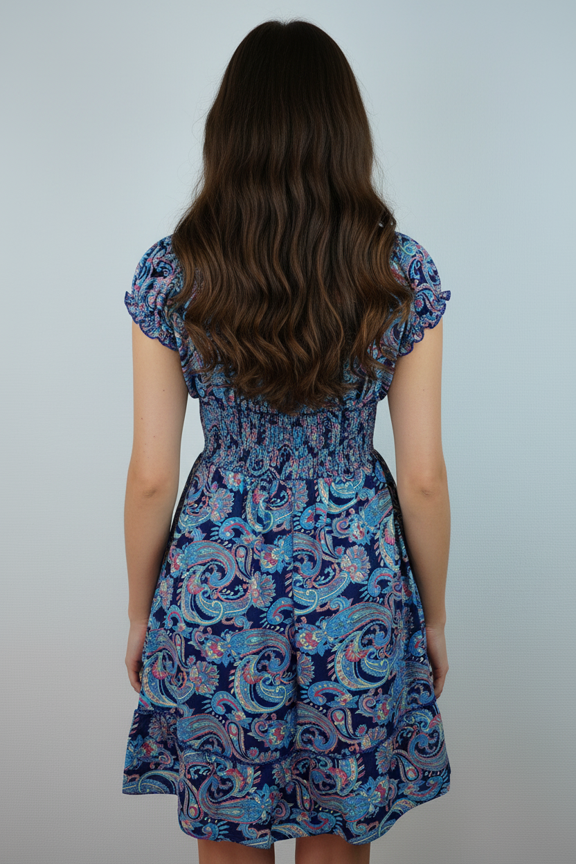 Sommerkleid Alia Dunkelblau/Türkis – KI Rückseite