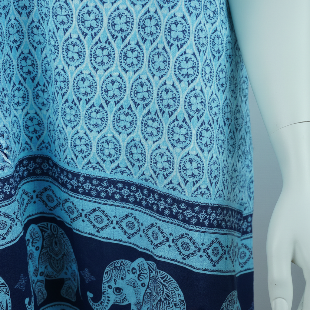 Sommerkleid Maya Hellblau – Elefanten-Detailshot
