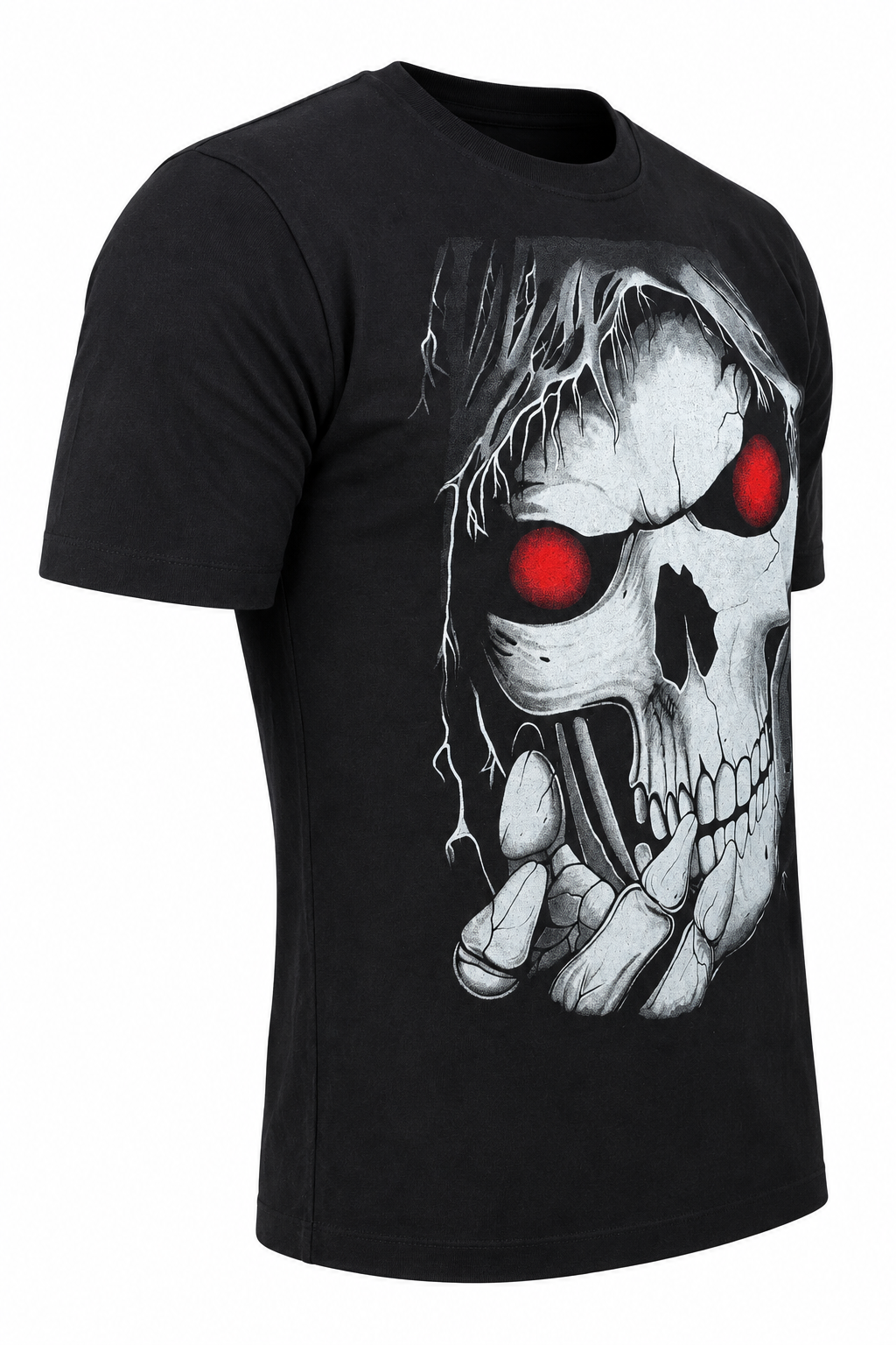 Red Eyes Skull T-Shirt in der Seitenansicht auf digitalem Shop-Weiß