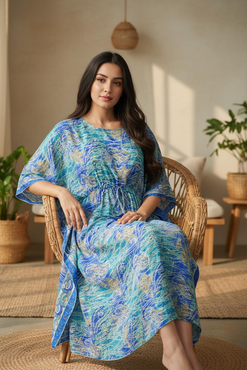 Boho Kaftan Blau Türkis Ozean Paisley – Sitzbild