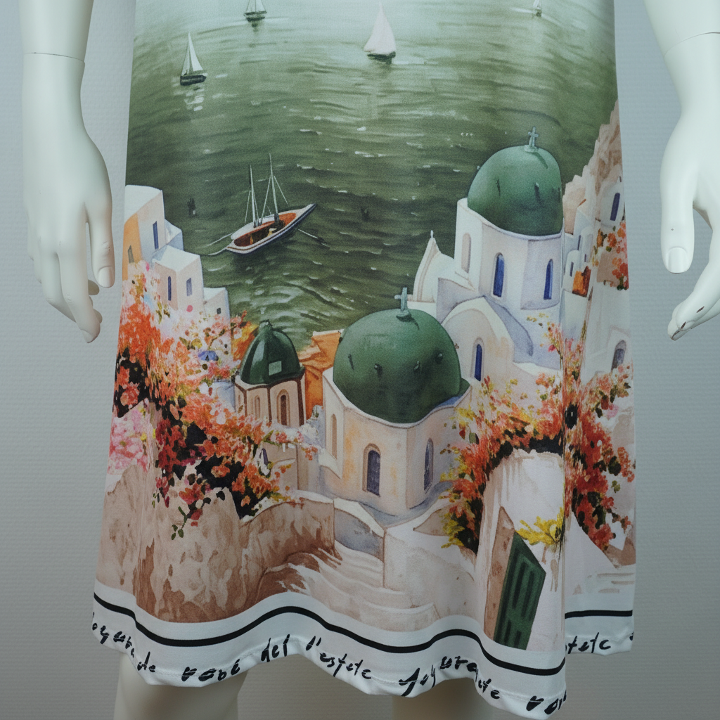 Sommerkleid Santorini Print Oliv Detailshot KI