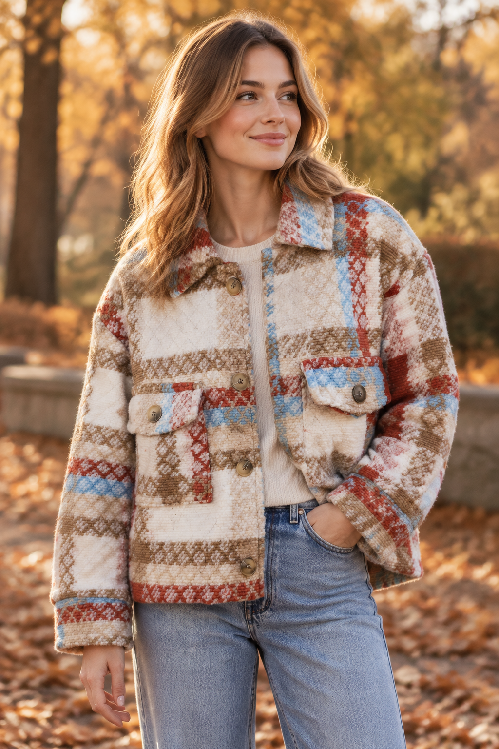 Karierte Oversize Jacke Shacket – Herbst Moodbild