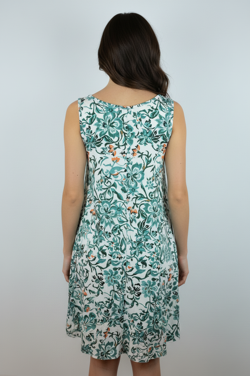 Sommerkleid Blumenprint Grün Rückansicht