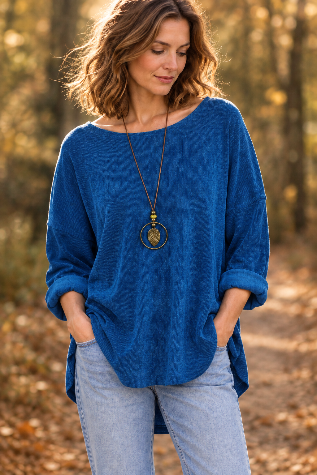 Lockeres Oberteil mit Struktur – Jeansblau